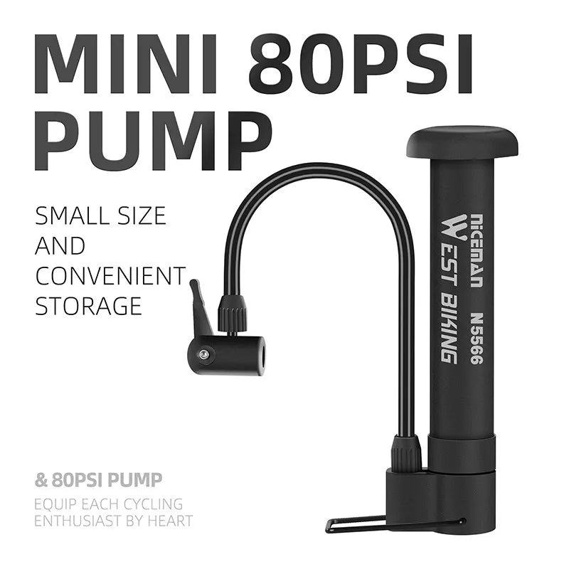WEST BIKING 80 PSI MTB Floor Pump – Manual Bicycle & Ball Inflator with Schrader Valve